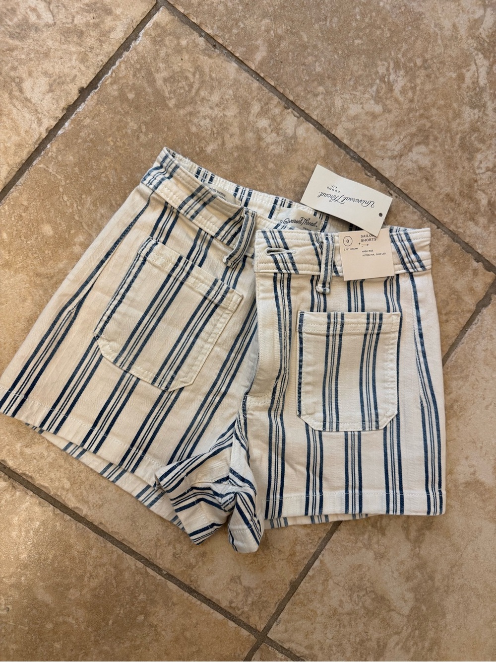 NWT Sailor Striped High-Waist Women’s Shorts - Blue White 0 Universal Thread